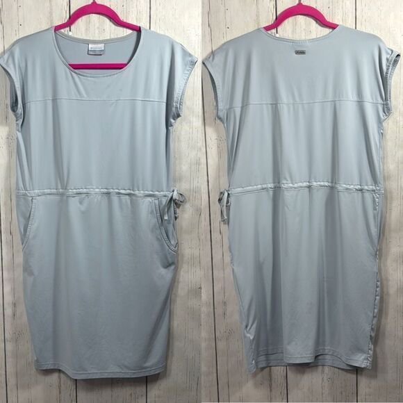 Columbia Light Blue Drawstring Waist Active T Shirt Dress Outdoor Sporty Size S - Picture 1 of 14